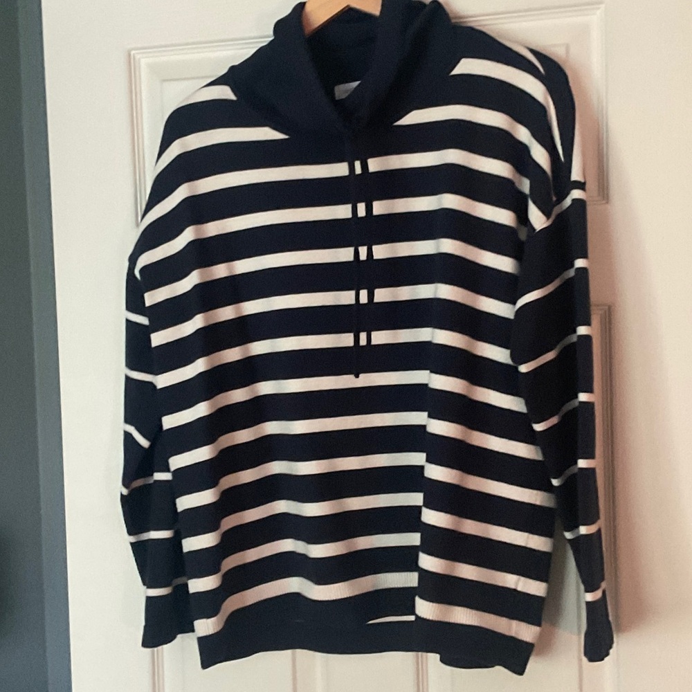 Liz Claiborne Men's Turtleneck Sweater in Navy and White Stripes